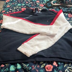 Black and White Sweatshirt with Red Accents